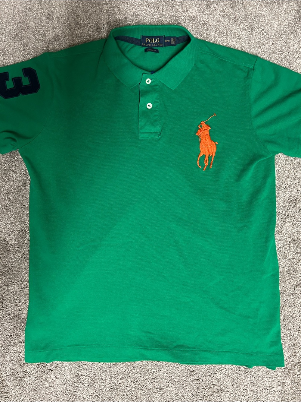 Vintage Ralph Lauren Green Orange Big Pony Polo Shirt